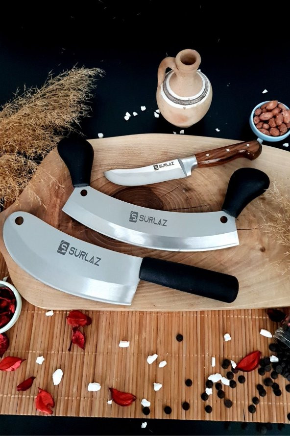 SürLaz Satır Zırh Bıçak Seti 3 Parça Soğan Satırı Kıyma Zırh Bıçağı Et Bıçağı - 3