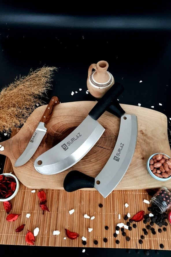 SürLaz Satır Zırh Bıçak Seti 3 Parça Soğan Satırı Kıyma Zırh Bıçağı Et Bıçağı - 4