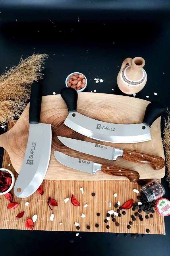 SürLaz Zırh Bıçak Seti 4 Parça Soğan Satırı Kıyma Bıçağı Et Bıçakları