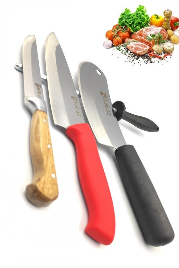 SürLaz Sürmene Bıçak Seti Mutfak Bıçağı Şef Bıçağı Soğan Satırı 4 Parça