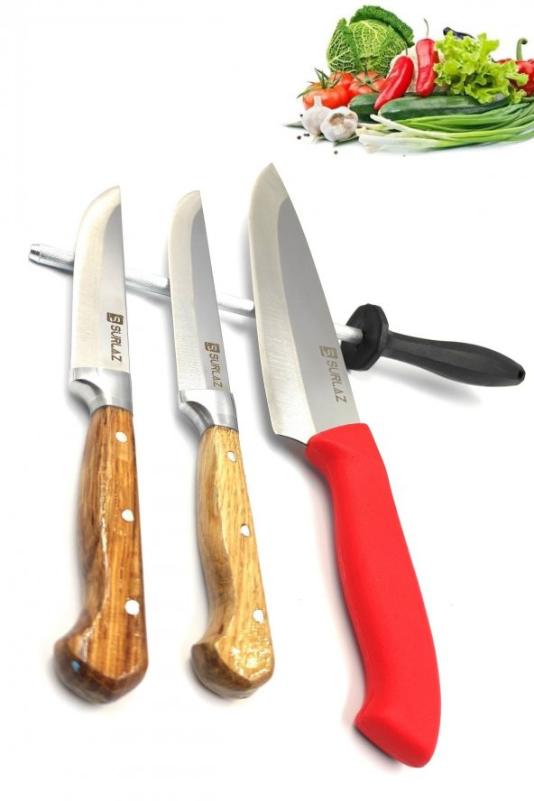 SürLaz Şef Bıçak Seti Et Ekmek Sebze Bıçakları 4 Parça Set