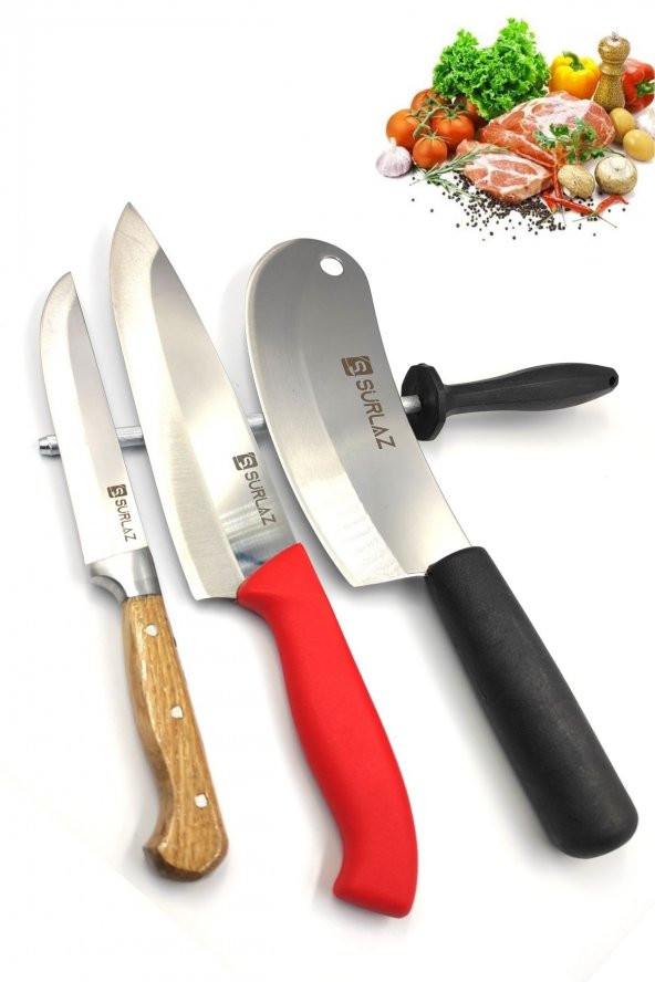 SürLaz Sürmene Bıçak Seti Mutfak Bıçağı Şef Bıçağı Soğan Satırı 4 Parça