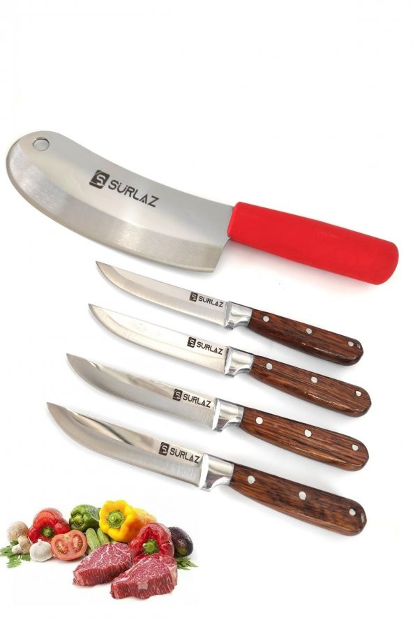 SürLaz Sebze Meyve Bıçak Seti 5 Parça Salata Bıçağı Soğan Satırı - 3