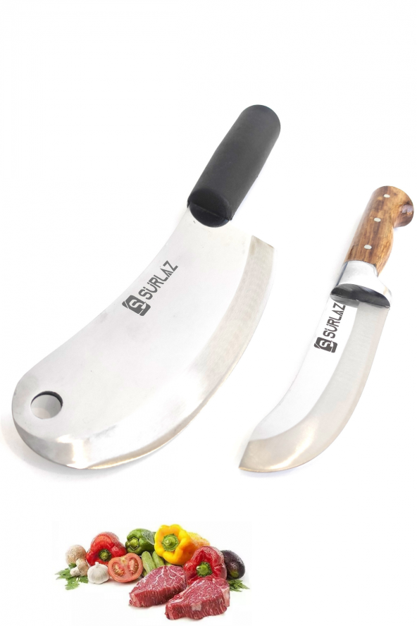 SürLaz Et Bıçak Seti Soğan Satırı Kasap Mutfak  Bıçağı 2Li Takım Bıçak