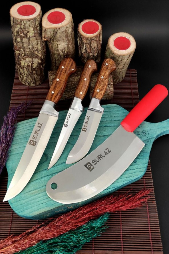 SürLaz SürLaz Bıçak Seti 4Lü Soğan Satırı Kasap Bıçakları