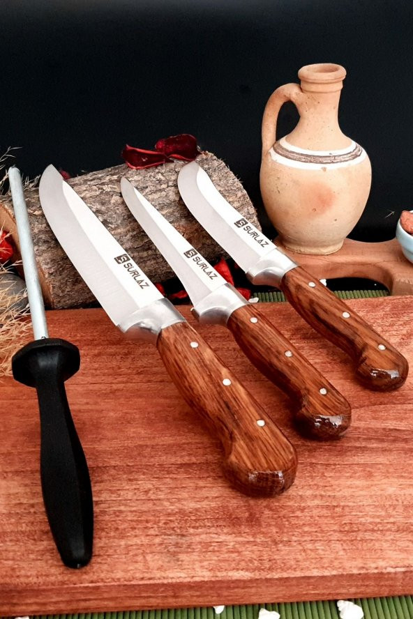 SürLaz Sürmene Keskin Bıçak Seti 3Lü Mutfak Bıçakları Sürmene Bileyici