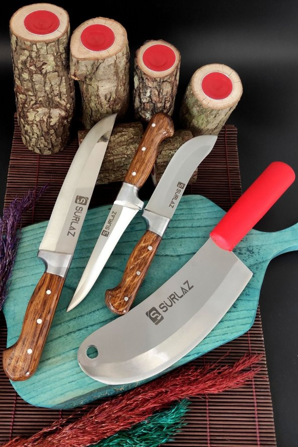 SürLaz SürLaz Bıçak Seti 4Lü Soğan Satırı Kasap Bıçakları - Resim 2