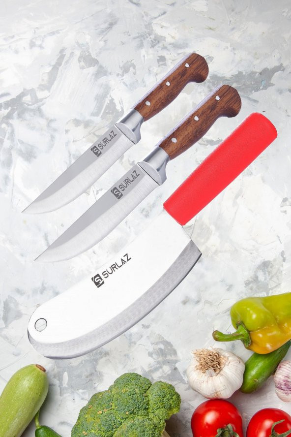 SürLaz Sürmene Set 3 Parça Kasap Yüzme Sıyırma Kokoreç Kesici Börek Kesici Satır Zırh