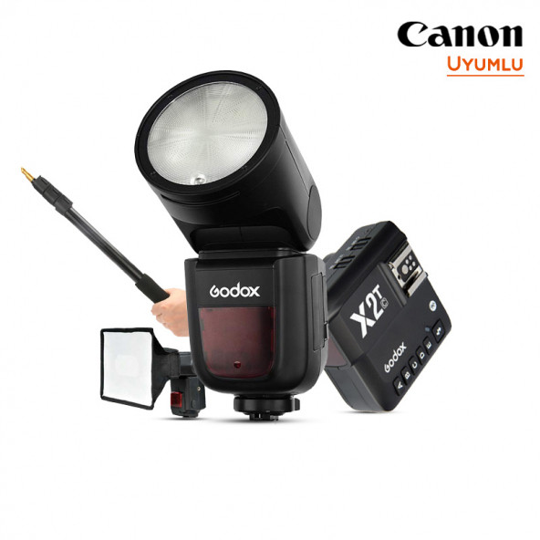 Godox V1 Canon Flaş Kit (Yuvarlak Kafa) FULL Set