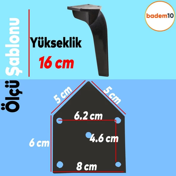 Repla Lüks Mobilya Kanepe Sehpa Tv Ünitesi Koltuk Ayağı 16 Cm Siyah Baza Ayakları - 4