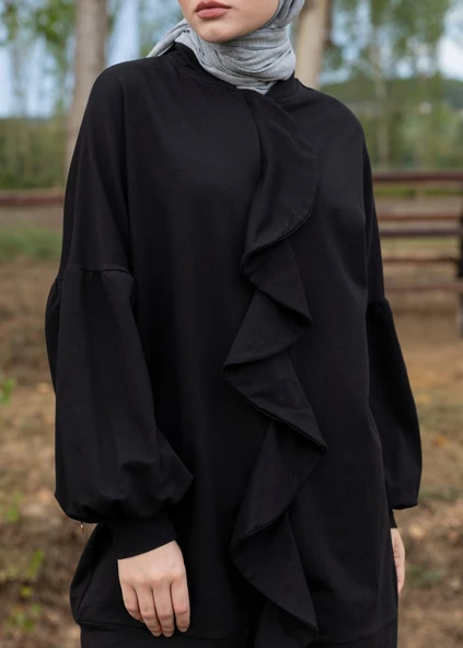 Tesettür Eşofman Üstü - Fırfır - 3