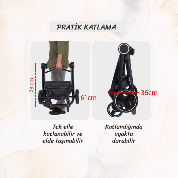 Biddy Pitty Oro Hafif Travel Sistem Anakucaklı Bebek Arabası Dark Pearl - 5