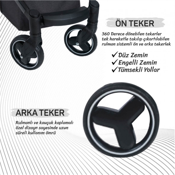 Biddy Pitty Oro Hafif Travel Sistem Anakucaklı Bebek Arabası Dark Pearl - 6