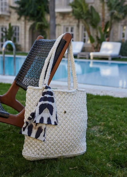 Örgü Plaj Çantası - Leopar - Resim 2