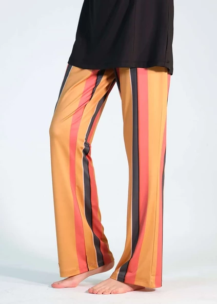 Tesettür Mayo- Tek Pantalon - Taba Çizgili - 4