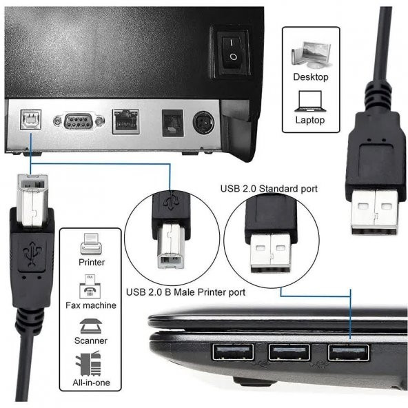 USB Girişli Yazıcı Printer 5 mt Ara Bağlantı Kablosu - 3