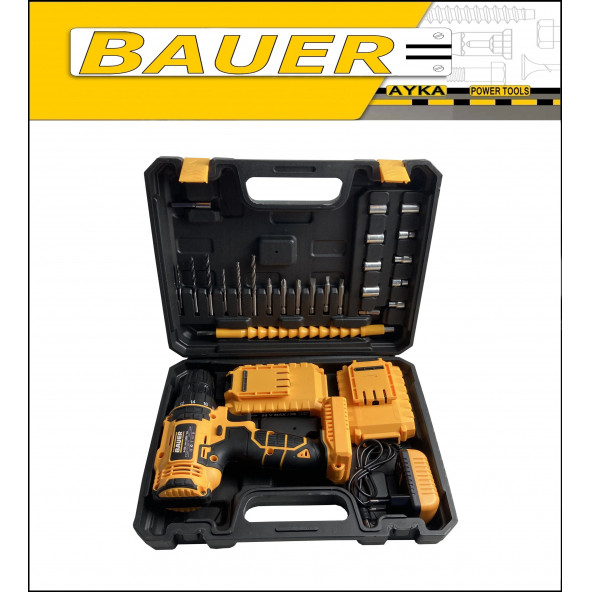 Bauer 58 Volt 6 Amper 24 Parça Uç Setli Metal Dişli Çift Akülü Şarjlı Matkap