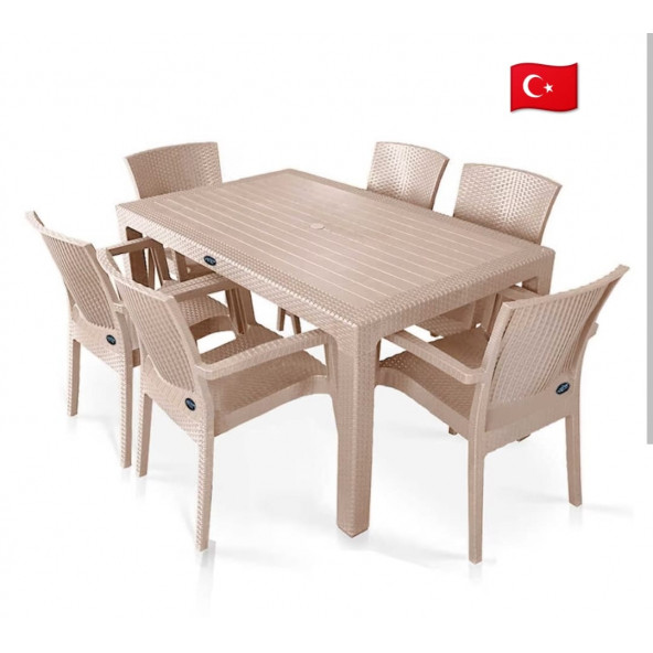 MEVSİM 90x150 & 6 adet Siena Koltuk Masa Takımı - BEJ