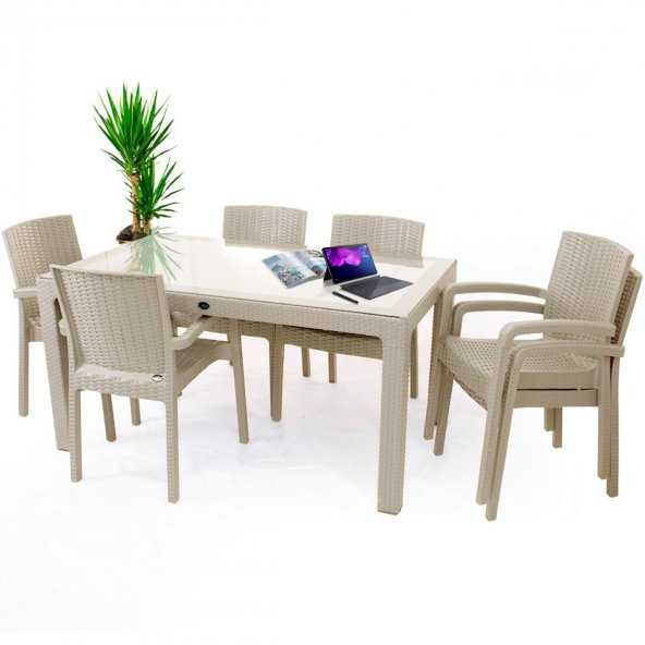 Holiday 90X150 Rattan Camlı Bahçe ve Teras Masa Sandalye Takımı - 2