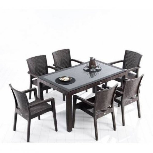 Novussi Classi Liverno Rattan Masa Takımı 90x150 Camlı+6 Minder
