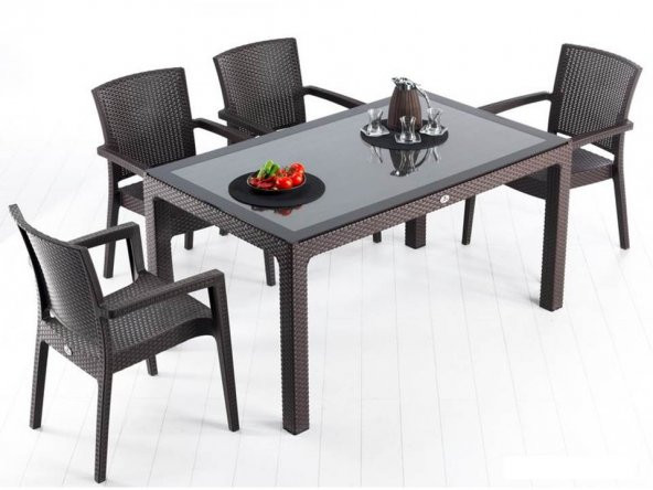 DELTA  70X120 Rattan Masa 4 Sandalye Camlı 4 Minder - 2