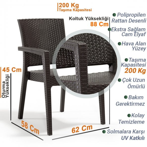 ADA   3  Adet  Rattan Koltuk Bahçe Mutfak Bahçe Sandalyesi