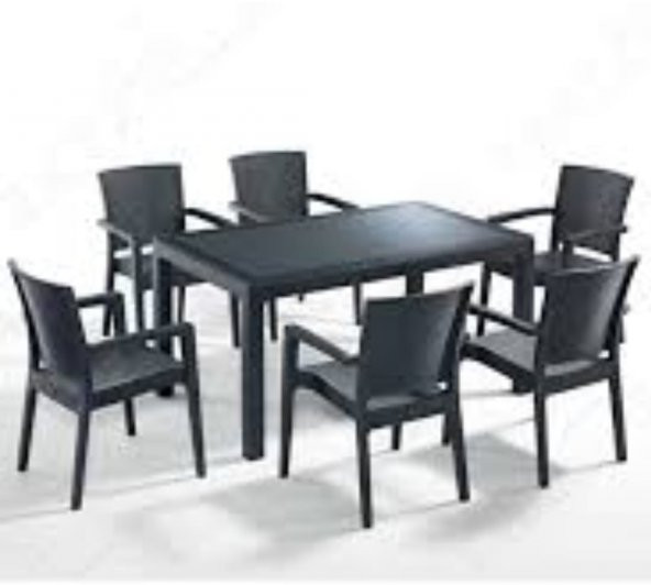 3M  ADA 90x150 RATTAN  CAMSIZ MASA 6 KOLTUK 6 MİNDER TAKIM