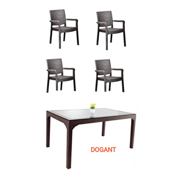 DOGANT 70x120 Camlı Sandalye 4 Rattan Sandalye Masa Takım