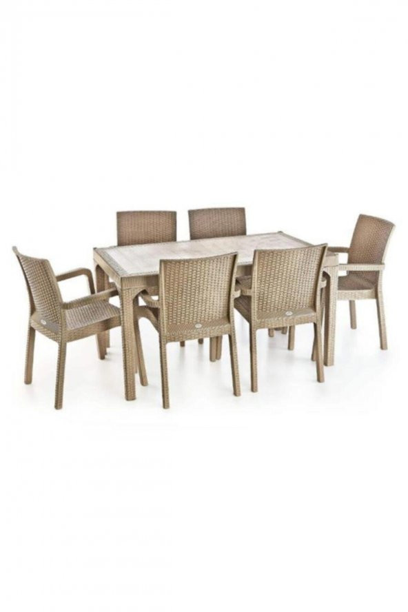 Markiz Rattan Camlı Bahçe Balkon Masa Takımı 6 Sandalyeli