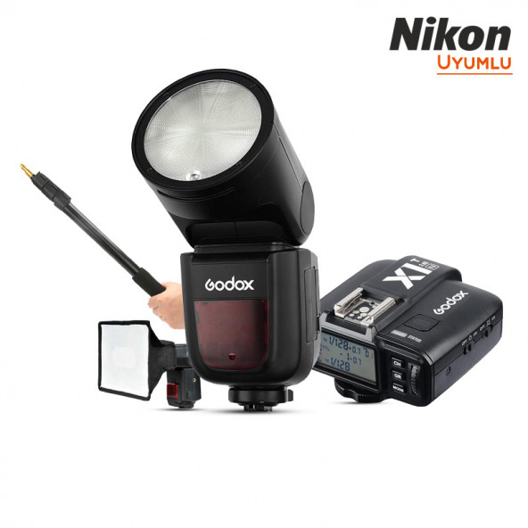 Godox V1 Nikon Flaş Kit (Yuvarlak Kafa) FULL Set