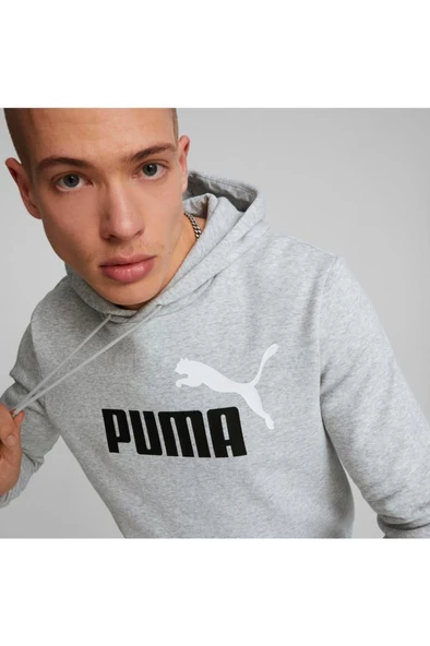 Puma Ess+ 2 Col Big Logo Hoodie FL Erkek Sweatshirt Gri - 7