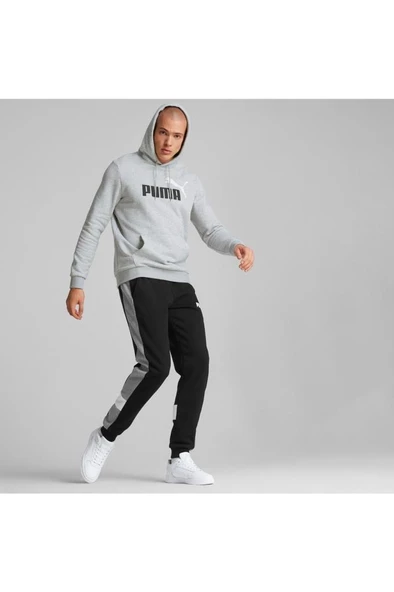 Puma Ess+ 2 Col Big Logo Hoodie FL Erkek Sweatshirt Gri - 4