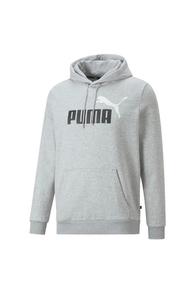 Puma Ess+ 2 Col Big Logo Hoodie FL Erkek Sweatshirt Gri