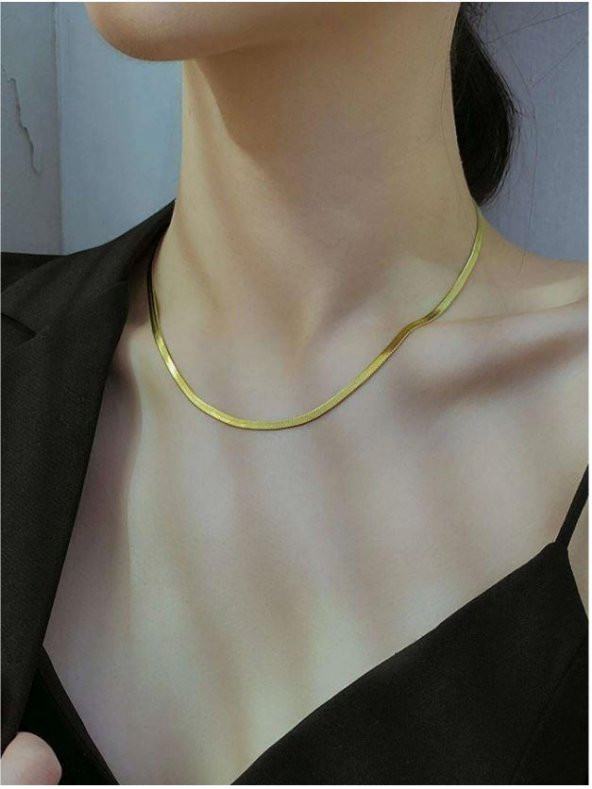 Kolye İtalyan İnce Yassı 3 mm Paslanmaz Çelik 316 Kolye Kadın Erkek Unisex