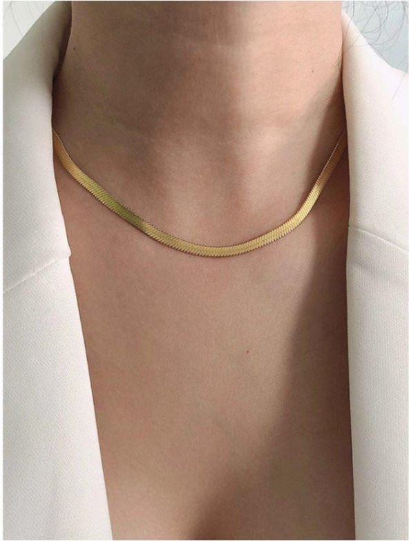 Kolye İtalyan İnce Yassı 3 mm Paslanmaz Çelik 316 Kolye Kadın Erkek Unisex - 2