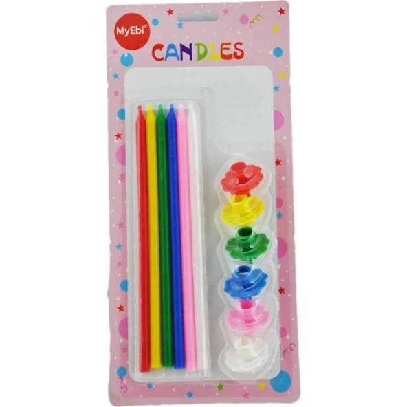 UZUN MUM 18CM*7MM ÇAP ÇİÇEK ALTLIKLI KARIŞIKRENK 6'LI SET