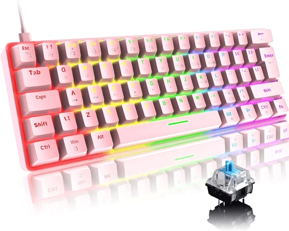 T60 Pembe Blue Switch Türkçe Q Gaming Typ-C Oyuncu Klavyesi