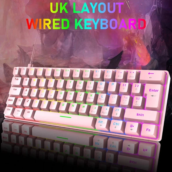 Blic T60 Pembe Blue Switch Türkçe Q Gaming Typ-C Oyuncu Klavyesi - 5