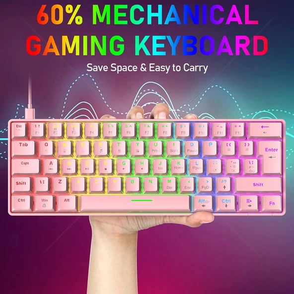 Blic T60 Pembe Blue Switch Türkçe Q Gaming Typ-C Oyuncu Klavyesi - 2