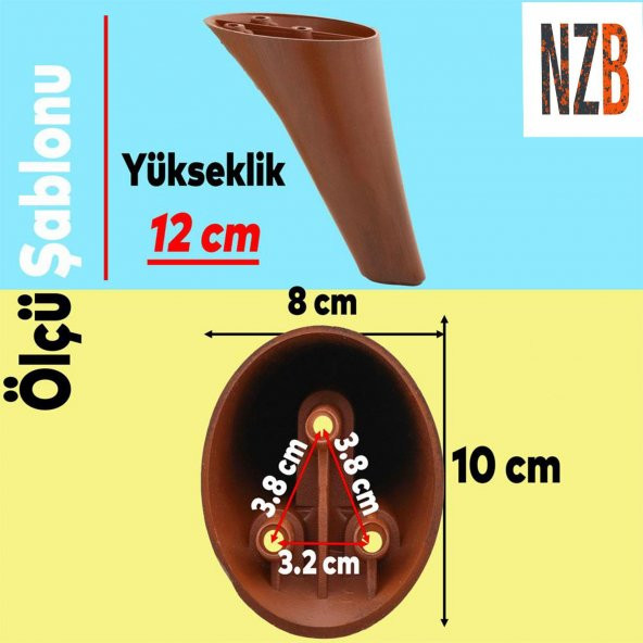 Lüks Mobilya Kanepe Sehpa TV Ünitesi Koltuk Ayağı 12 cm Kahverengi Ahşap Desenli Baza Ayak - Resim 4