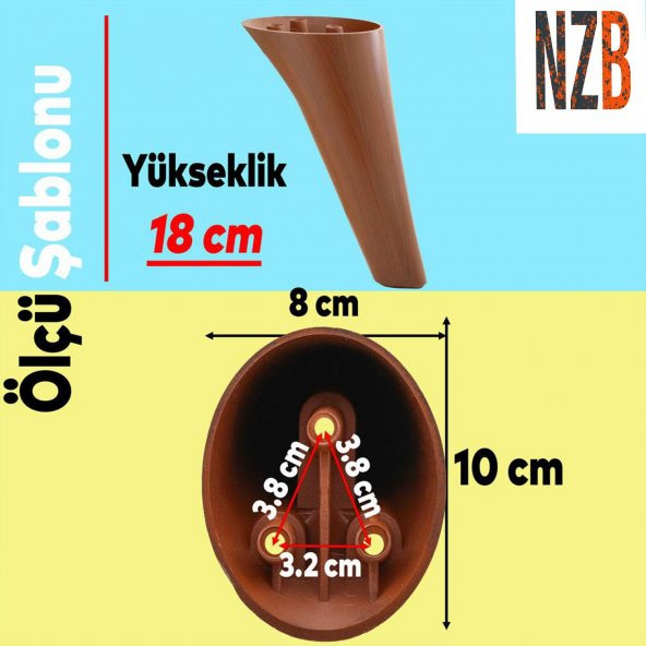 Lüks Mobilya Kanepe Sehpa TV Ünitesi Koltuk Ayağı 18 cm Kahverengi Ahşap Desenli Baza Ayak - 2