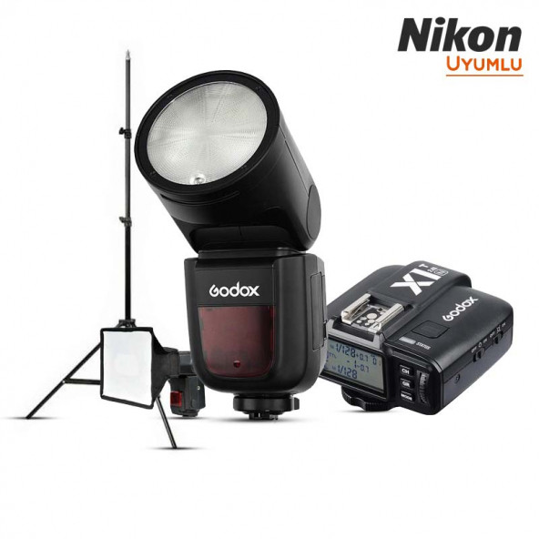 Godox V1 Nikon Flaş Full Set (Tepe Flaş + Tetikleyici + Ayak + Softbox)