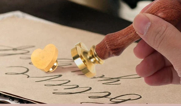 Boş Mum Mühür Pirinç Damga Başlığı Kalp Şekilli 25x22mm - Resim 5