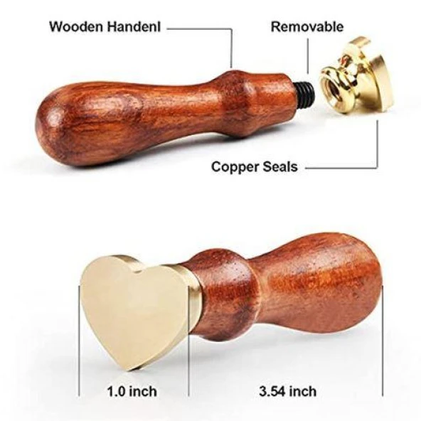 Boş Mum Mühür Pirinç Damga Başlığı Kalp Şekilli 25x22mm - Resim 9