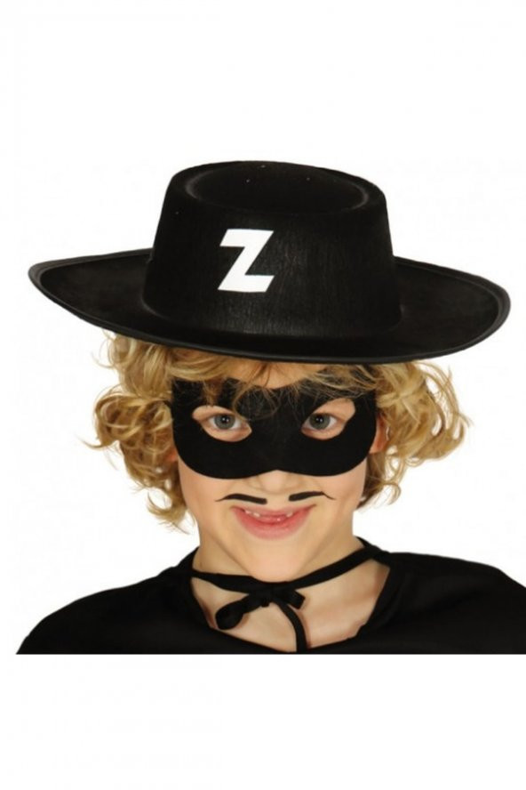 Z Logolu Zorro Şapkası Ve Zorro Maskesi Çocuk Boy