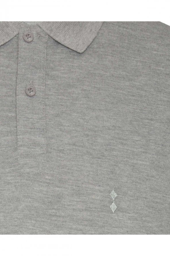 Bol Kesim Polo Yaka Gri Erkek Tişört - Resim 2