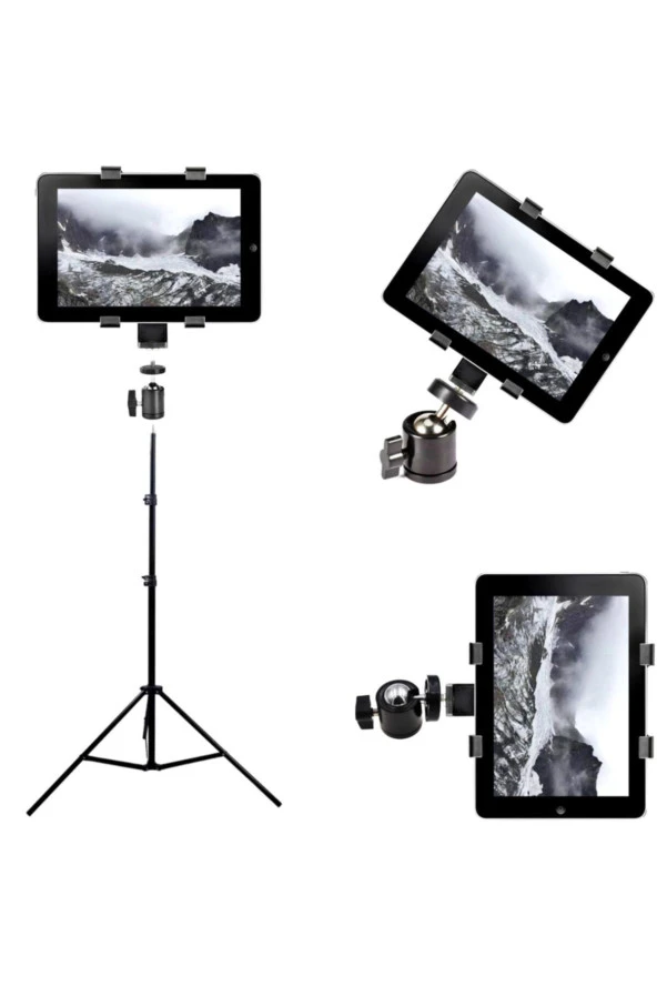 Tablet Tutucu 2 Metre Metal Tripod Ayaklı 360 Hareketli Mafsal Ipad Tutucu Tablet Holder