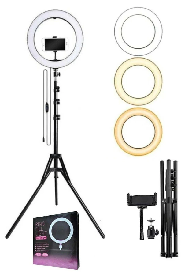 Led Işıklı Ring Light Tripod Adaptörlü Selfie Makyaj Işığı Youtuber & Kuaför Çekim Işığı