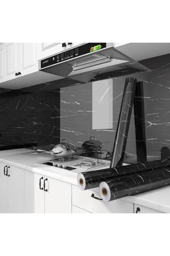 Yapışkanlı Folyo Dolap Masa Tezgah Kaplama Folyosu Siyah Mermer Desenli Folyo 5 Metre × 60 Cm - Resim 2