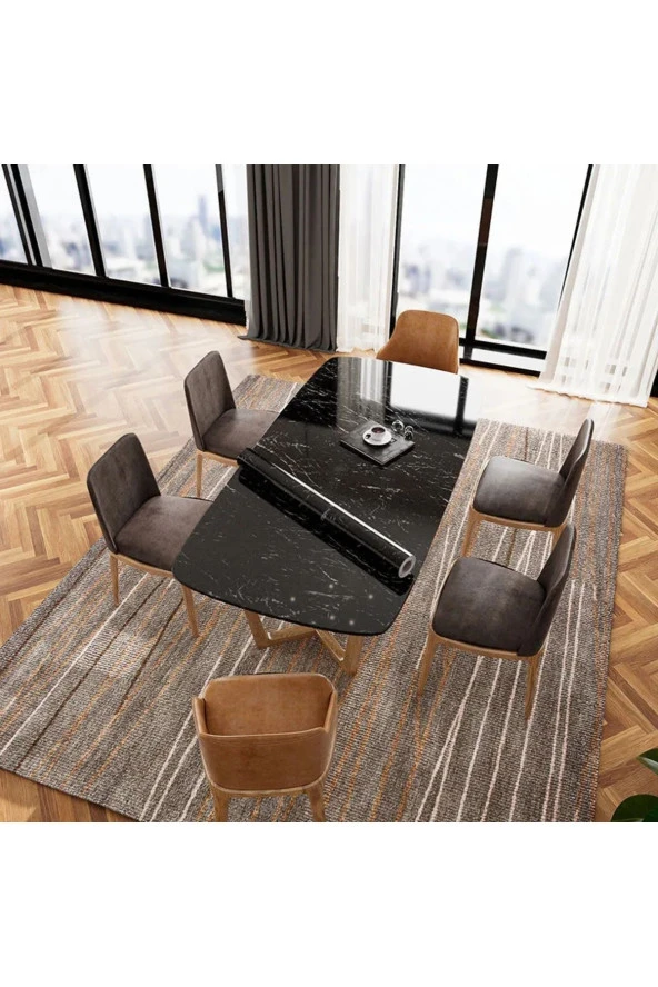 Yapışkanlı Folyo Dolap Masa Tezgah Kaplama Folyosu Siyah Mermer Desenli Folyo 5 Metre × 60 Cm - Resim 3